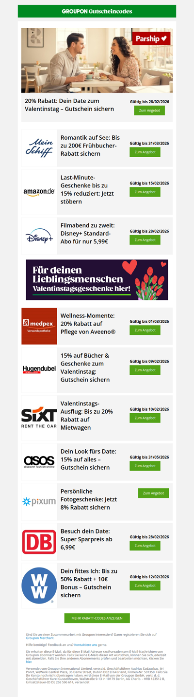 20% Parship-Rabatt & Amazon Valentinstag-Sale 💕