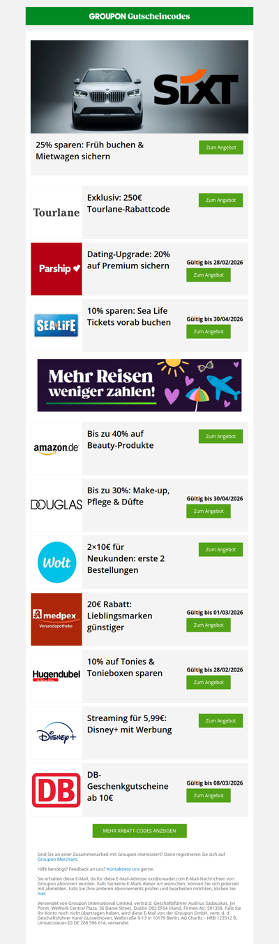 25% Sixt + 250€ Tourlane sichern