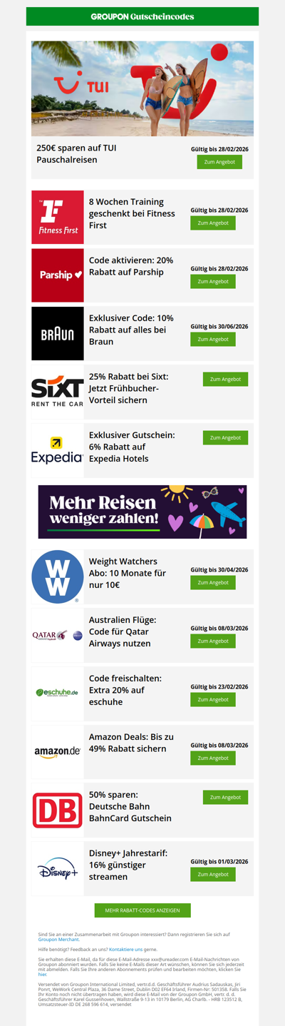 Exklusive Codes für Braun & Expedia + Fitness First geschenkt