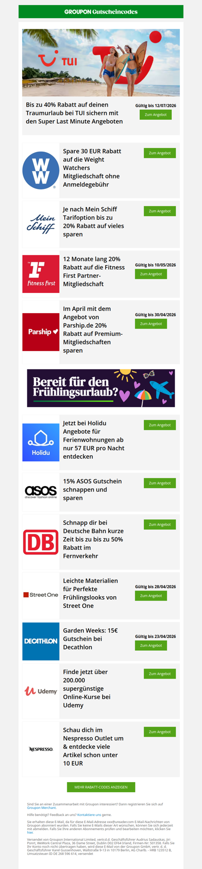 TUI, Deutsche Bahn, Fitness First & mehr - jetzt sparen!