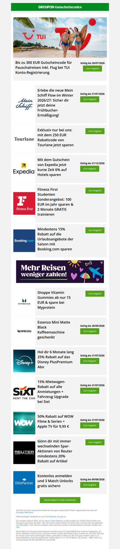 TUI bis zu 300€ Rabattcode sichern