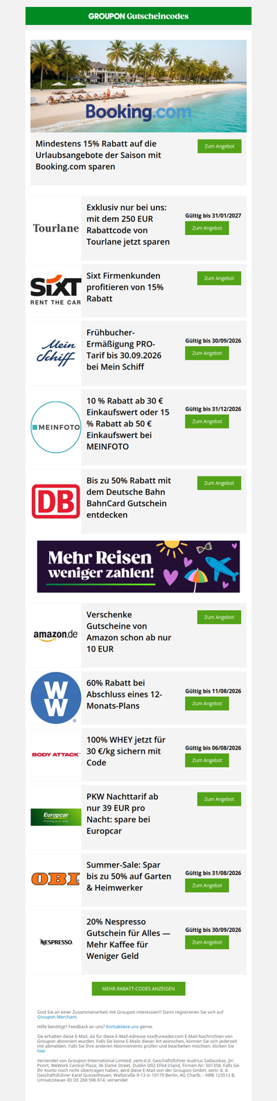 Booking.com - 15% Rabatt • Tourlane - 250€ Rabattcode • Sixt - 15% Rabatt + mehr!
