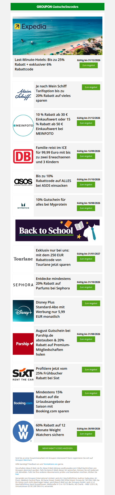 Expedia - 6% exklusiv • Tourlane - €250 • Weight Watchers - 60%