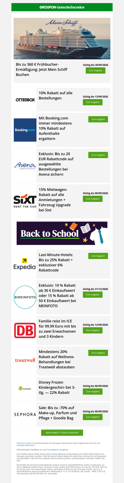 Avena - 20€ Rabatt • Mein Schiff - 360€ • Otterbox - 10%