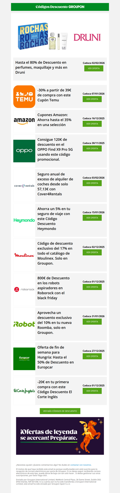 Druni - 80% • Temu - 30% • El Corte Inglés - 20€