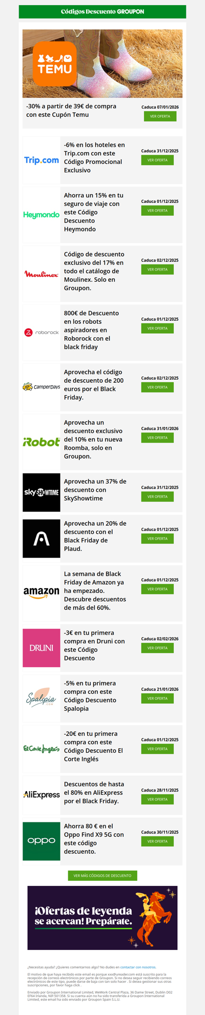 Druni -3€ • Temu - 30% • Heymondo - 15%