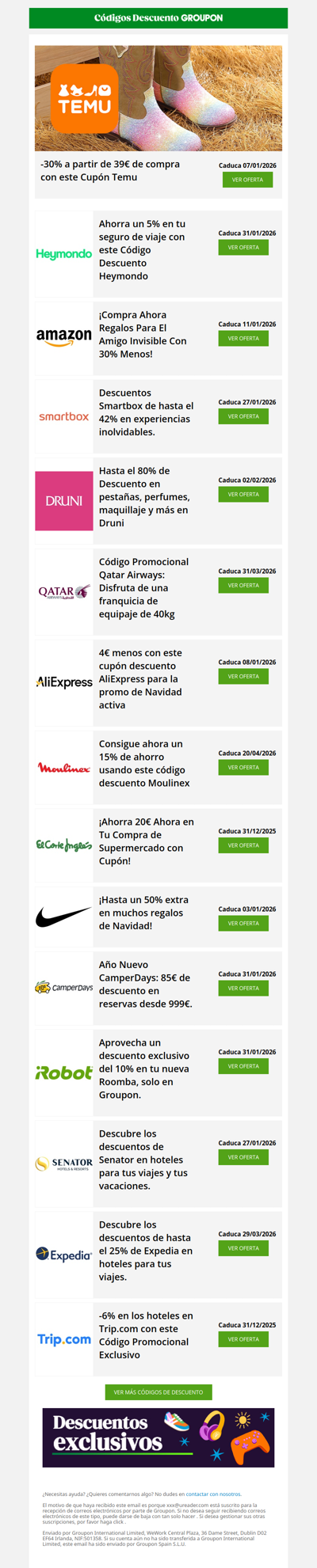 Temu - 30% • Heymondo - 5% • Druni - 80%