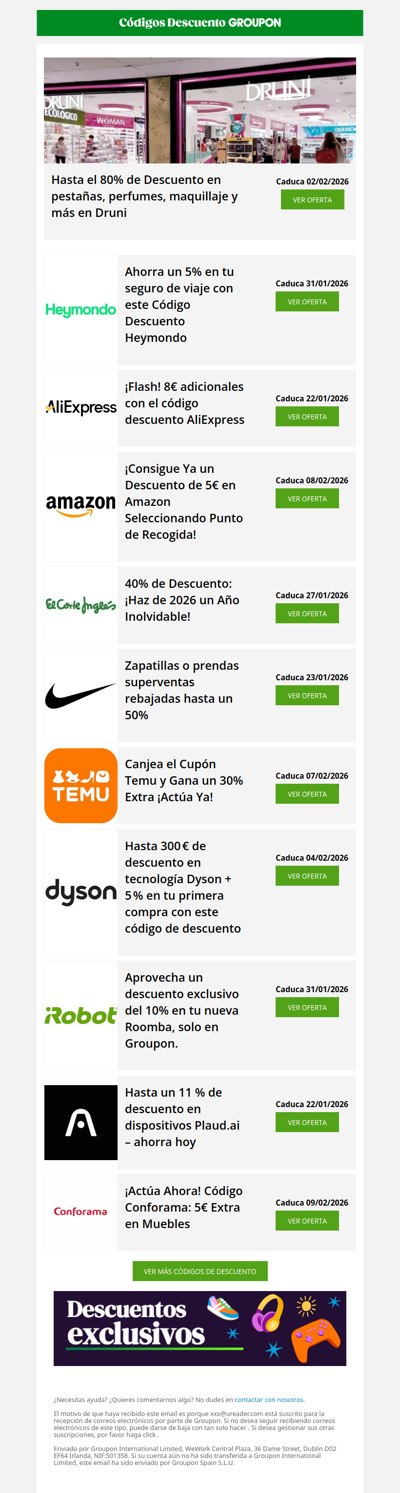 Druni - 80% • Nike - 50% • Amazon - 5€