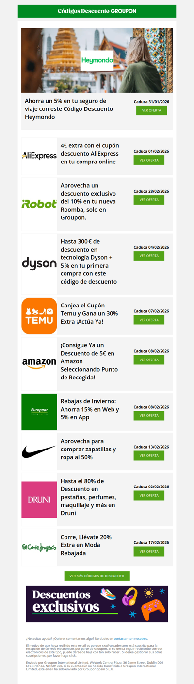 Heymondo - 5% • AliExpress - 4€ • Dyson - 300€