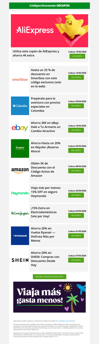 Amazon - 5€ • AliExpress - 5€ • Ryanair - 20%