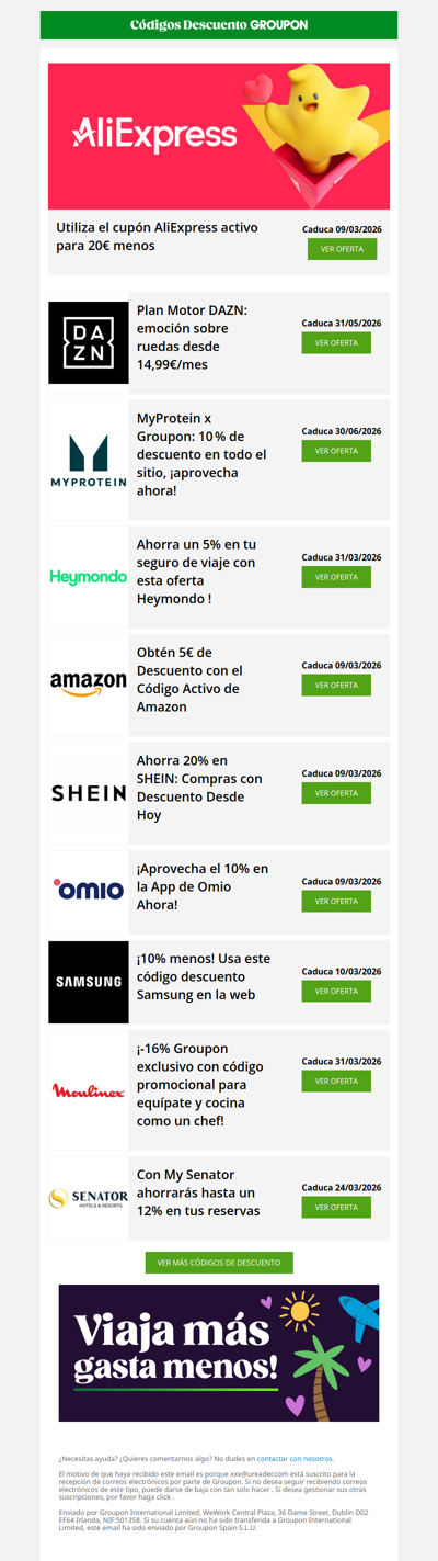 AliExpress - 20€ • MyProtein - 10% • Amazon - 5€