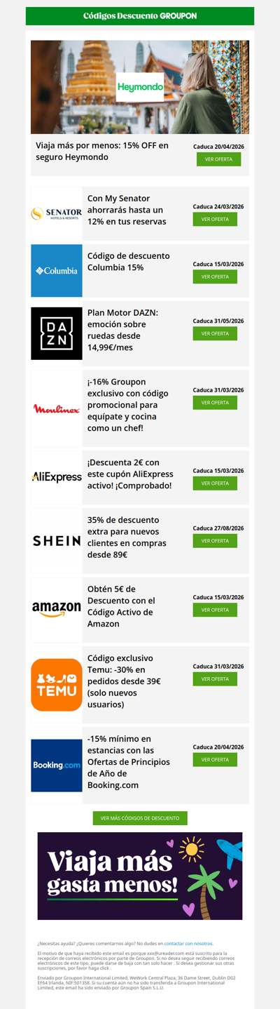 Heymondo - 15% • Senator - 12% • AliExpress - 2€