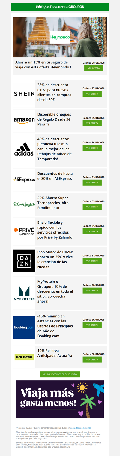 Heymondo - 15% • Booking.com - 15% • SHEIN - 35%