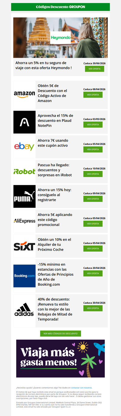 Heymondo - 5% • Amazon - 5€ • AliExpress - 5€