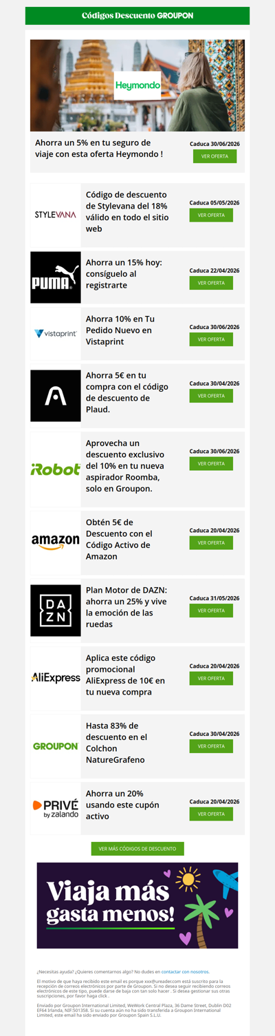 Heymondo - 5% • AliExpress - 10€ • PUMA - 15%