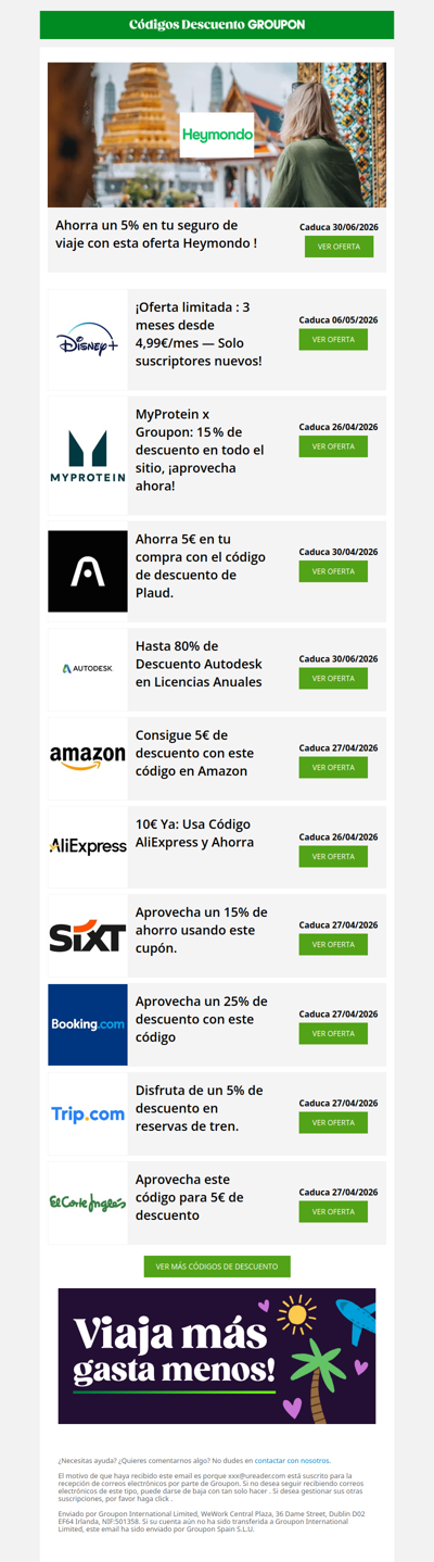 Heymondo - 5% • AliExpress - 10€ • Trip.com - 1%