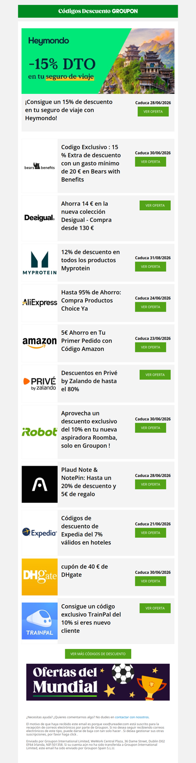 Heymondo - 15% · MyProtein - 10% · Amazon - 5€