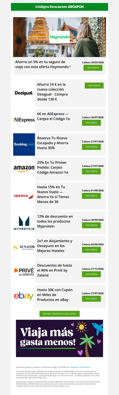 Heymondo - 5% · MyProtein - 12% · AliExpress - 6€