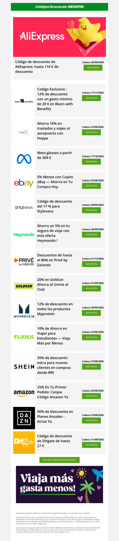 Amazon - 25% • SHEIN - 35% • AliExpress - hasta 110€