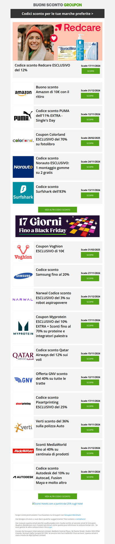 Hotels.com -25% I Amazon -10€ I Samsung -20% I Traghetti GNV -40% I Norauto -50% I Codice sconto Qatar airways del 12%