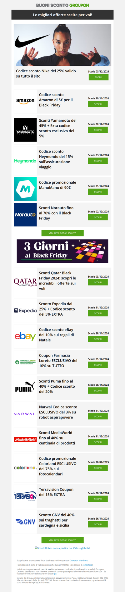 Codice Sconto NIKE -25% I Yamamoto -45% I Amazon -5€ I Loreto Gallo -10%