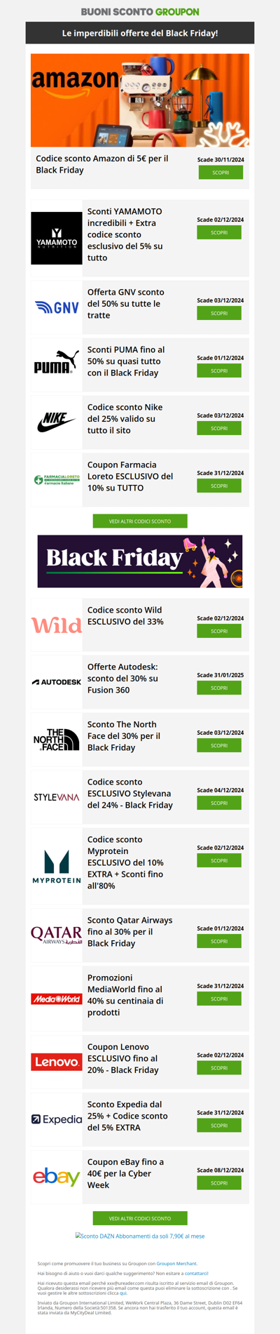 Black Friday e' arrivato. Scopri le offerte incredibili di Amazon, Nike, Yamamoto, Wild e molti altri