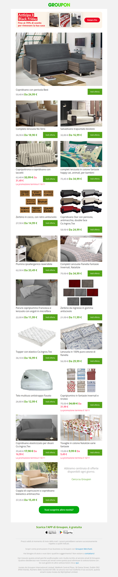 Anticipa il Black Friday con il tessile casa fino al -70% e spedizione gratuita!