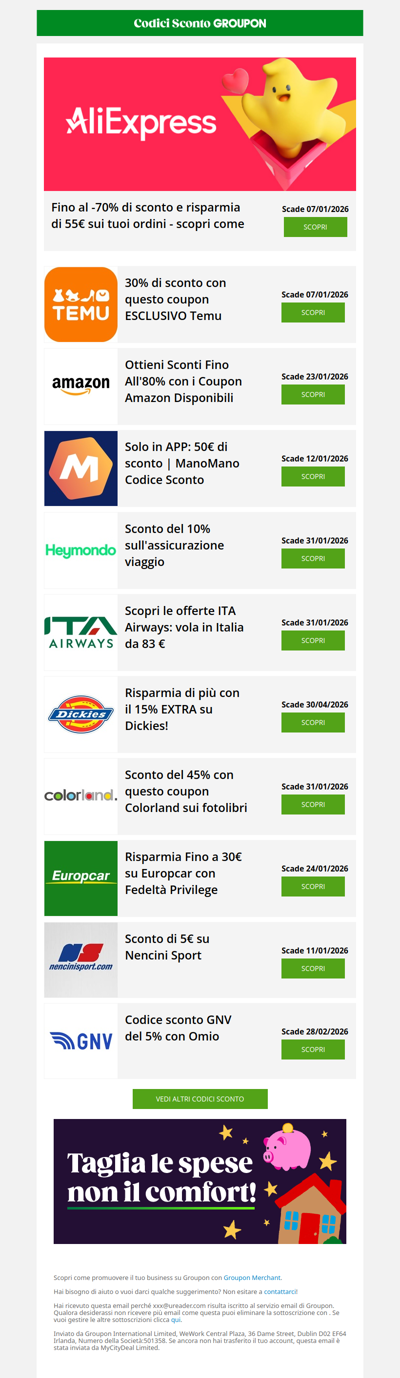 ⏳ 24H e scadono: prendi i 55€ Aliexpress + 30% Temu