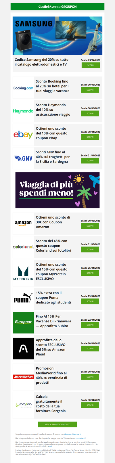 Codice Samsung -20% e sconti fino al 40% per i tuoi viaggi