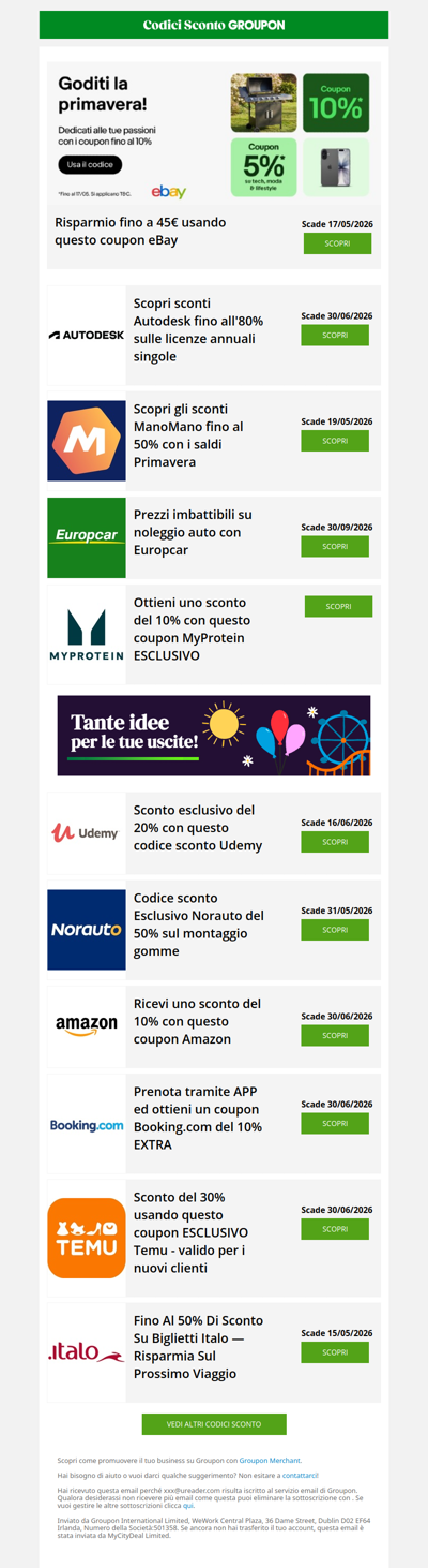 I tuoi coupon esclusivi sono arrivati — eBay, Amazon, Booking e molto altro!