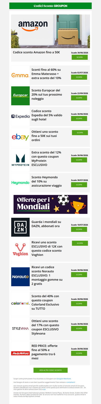 Heymondo -10% · Emma Materasso -60% · Europcar -20%