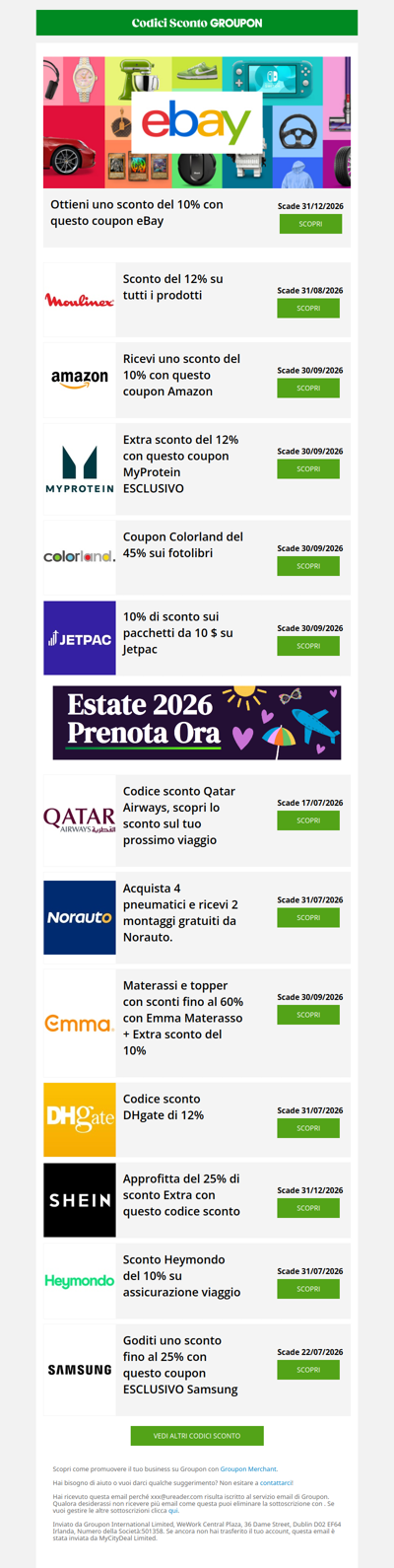 Emma -60%, SHEIN -25% extra, Samsung -25% + altro!