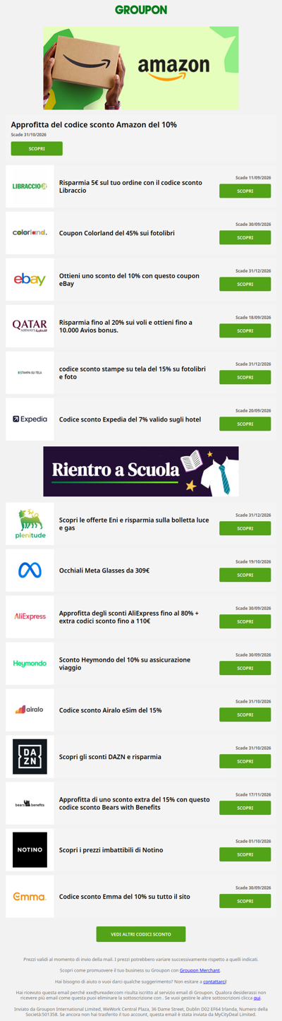 Amazon - 10% • Qatar Airways - 20% • Libraccio - 25%