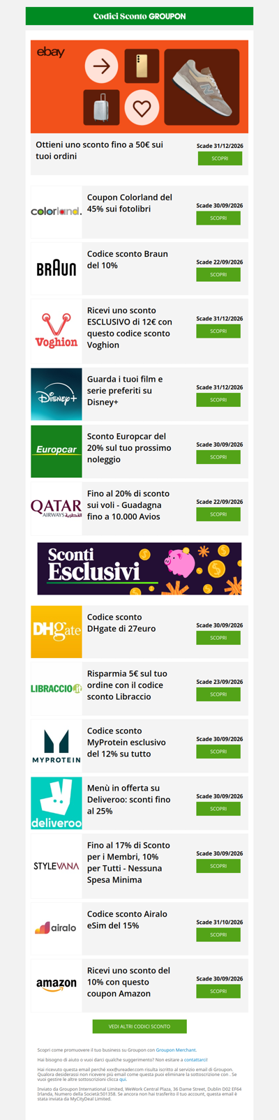 eBay - fino a 50€ • Braun - 10% • Qatar Airways - 20%