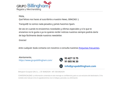 Gracias por suscribirte al newsletter de GrupoBillingham