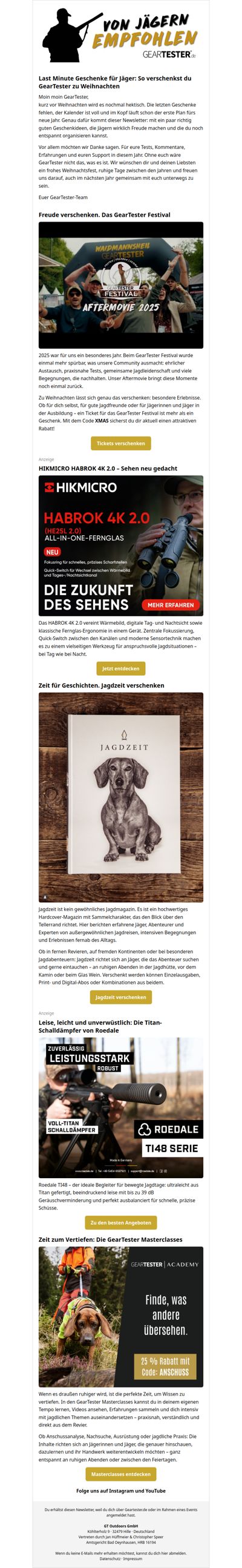 Weihnachten bei GearTester – Zeit für Jagd, Geschichten und Wissen