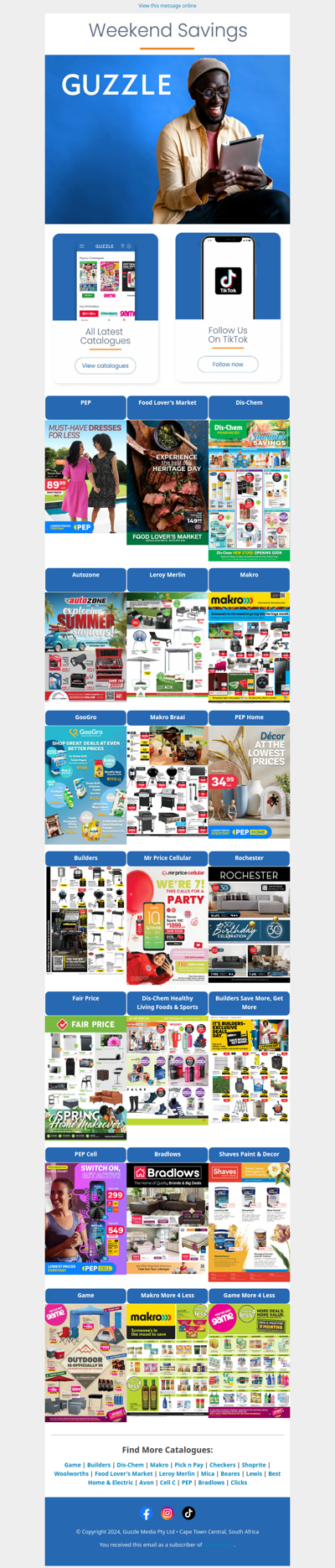 Weekend Savings : PEP, Food Lover's Market, Dis-Chem, Autozone, Leroy Merlin, Makro, GooGro, Builders, Mr Price Cellular, Rochester, Fair Price, Shaves Paint & Decor, Game & More!