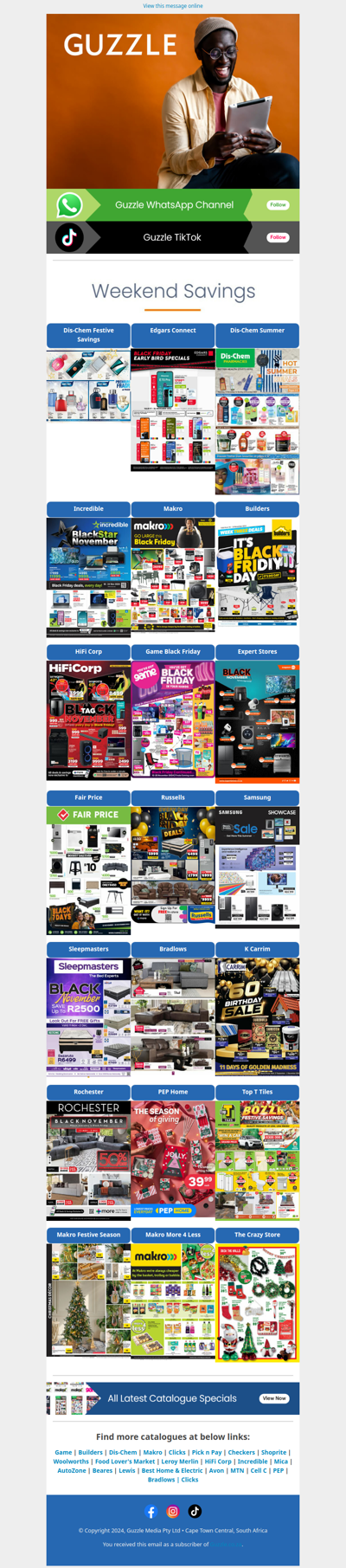 Weekend Savings : Dis-Chem, Edgars Connect, Incredible, Makro, Builders, HiFi Corp, Game, PEP Home,  Expert Stores, Fair Price, Russells, Samsung, Sleepmasters, Bradlows, K Carrim, Top T Tiles & More!