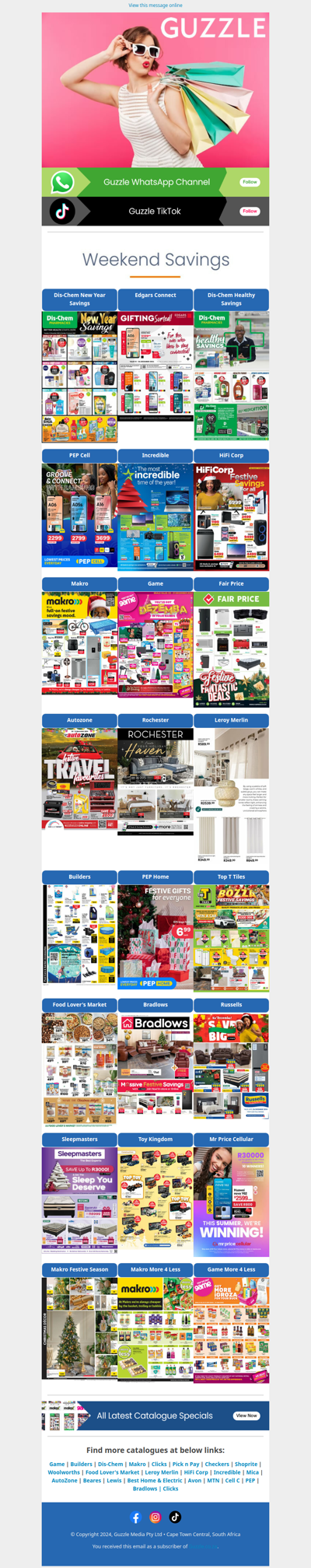 Weekend Savings : Dis-Chem, Edgars Connect, PEP, Incredible, HiFi Corp, Makro, Fair Price, Autozone, Rochester, Leroy Merlin, Builders, Top T Tiles, Food Lover's Market, Bradlows, Russells, Sleepmasters, Toy Kingdom, Mr Price Cell & More!