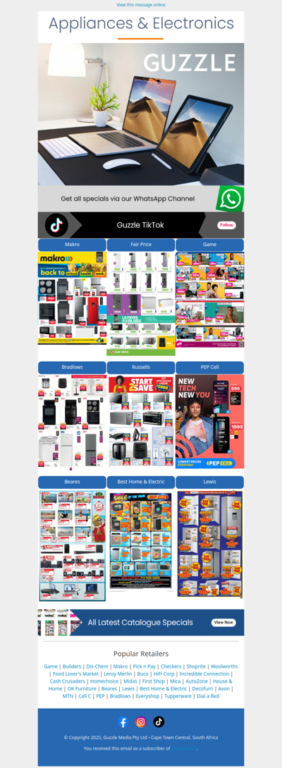 Appliances & Electronics : Makro, PEP, Fair Price, Game, Bradlows, Russells, Best Home & Electric, Beares, Lewis & More!