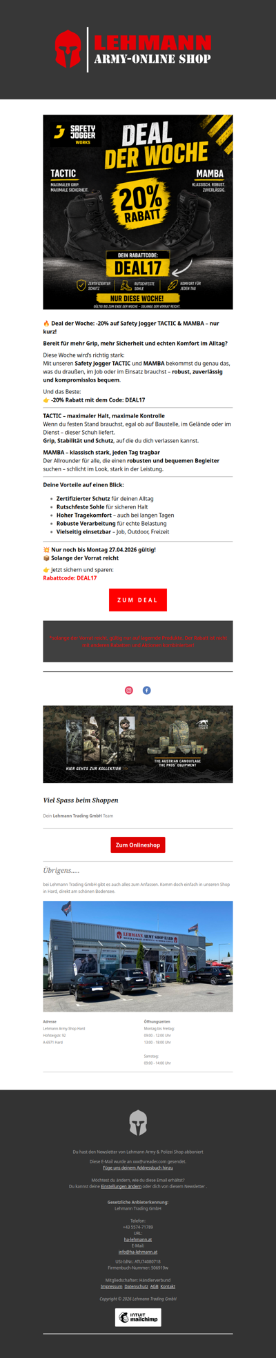 🔥 Deal der Woche: -20% auf Safety Jogger TACTIC & MAMBA – nur kurz!