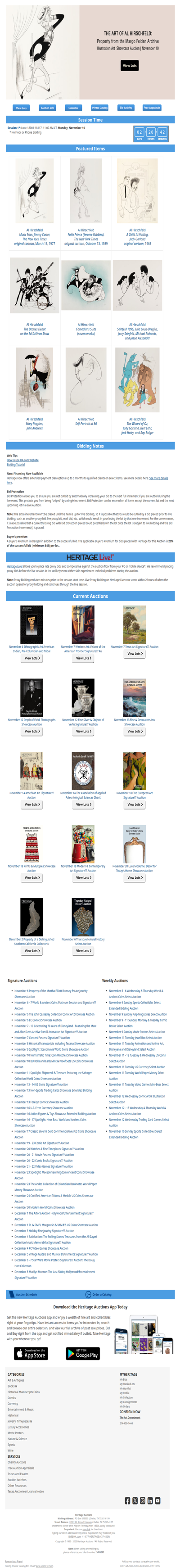 Ending Soon: November 10 The Art of Al Hirschfeld: Property from the Margo Feiden Archive Illustration Art Showcase Auction