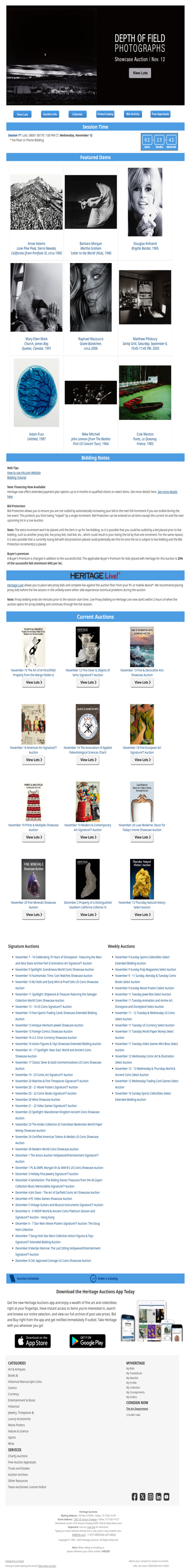 Ending Soon: November 12 Depth of Field: Photographs Showcase Auction