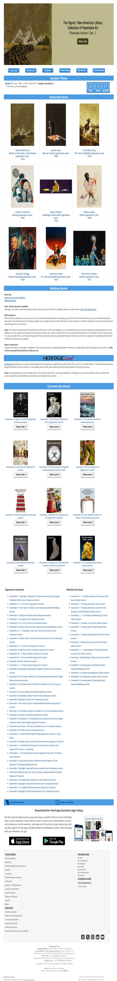 Bid Now: December 2 The Signet/New American Library Collection of Paperback Art Showcase Auction