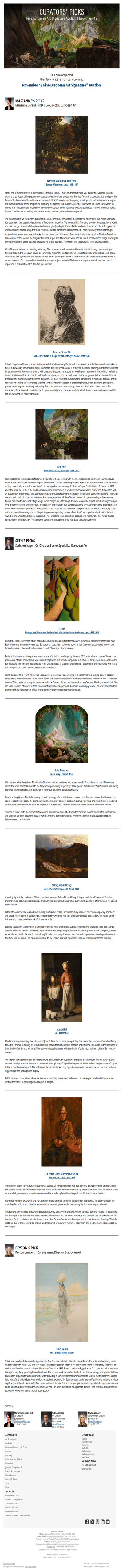 Curators' Picks from the Fine European Art Auction