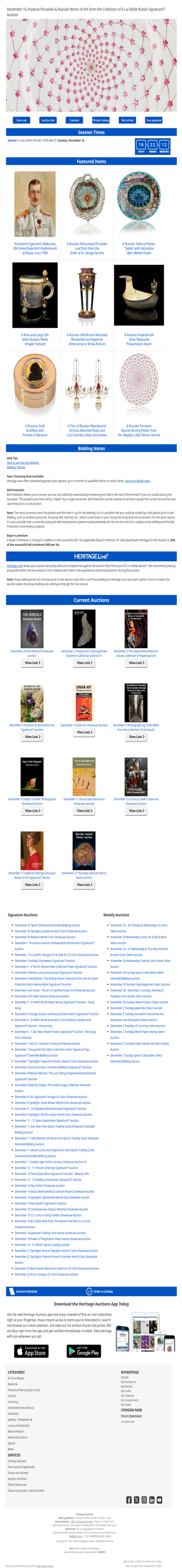 Bid Now: December 16 Imperial Porcelain & Russian Works of Art from the Collection of A La Vieille Russie Signature® Auction