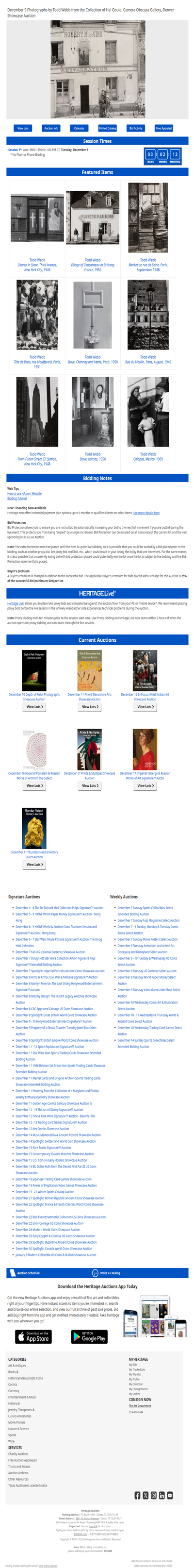 Ending Soon: December 9 Photographs by Todd Webb from the Collection of Hal Gould, Camera Obscura Gallery, Denver Showcase Auction