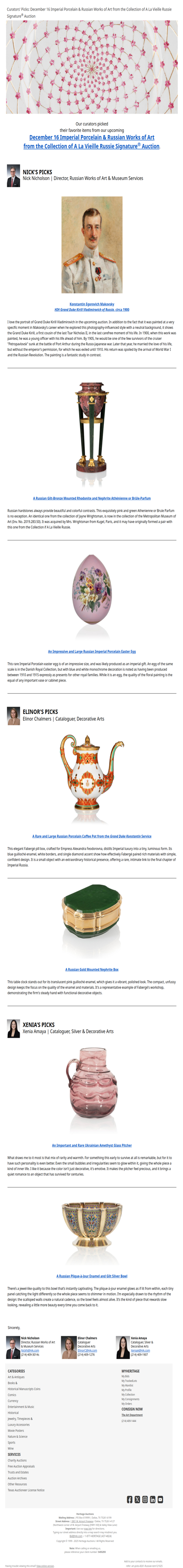 Curators' Picks from the Imperial Porcelain & Russian Works of Art from the Collection of A La Vieille Russie Auction
