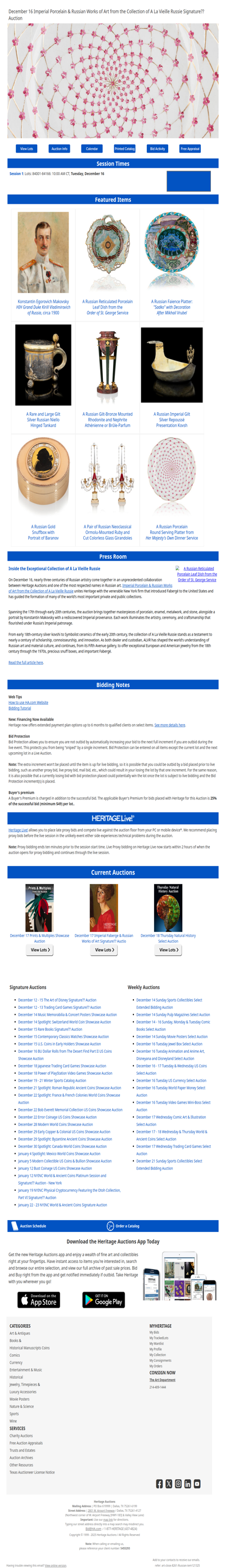 Ending Soon: December 16 Imperial Porcelain & Russian Works of Art from the Collection of A La Vieille Russie Signature® Auction