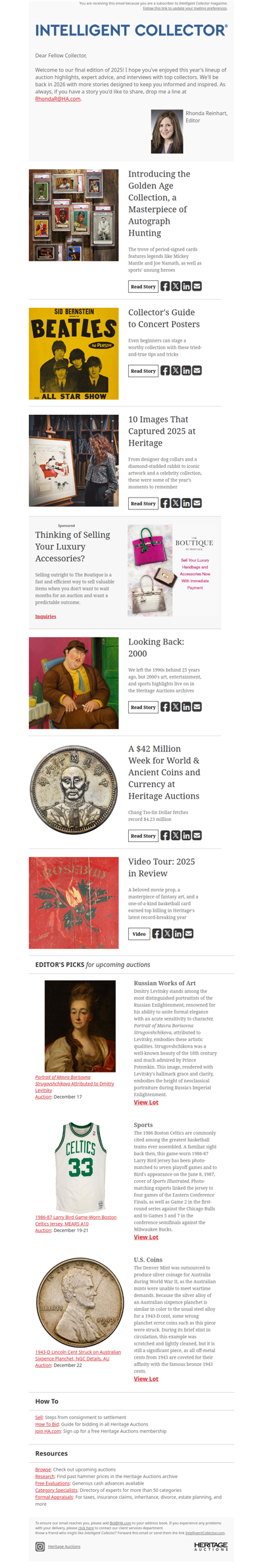 Your Intelligent Collector Special Delivery Newsletter